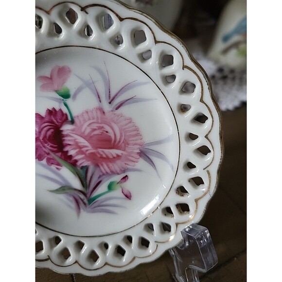 AIYO China Hand Painted Floral PANSIES RETICULATED PLATE Occupied Japan - Picture 2 of 4